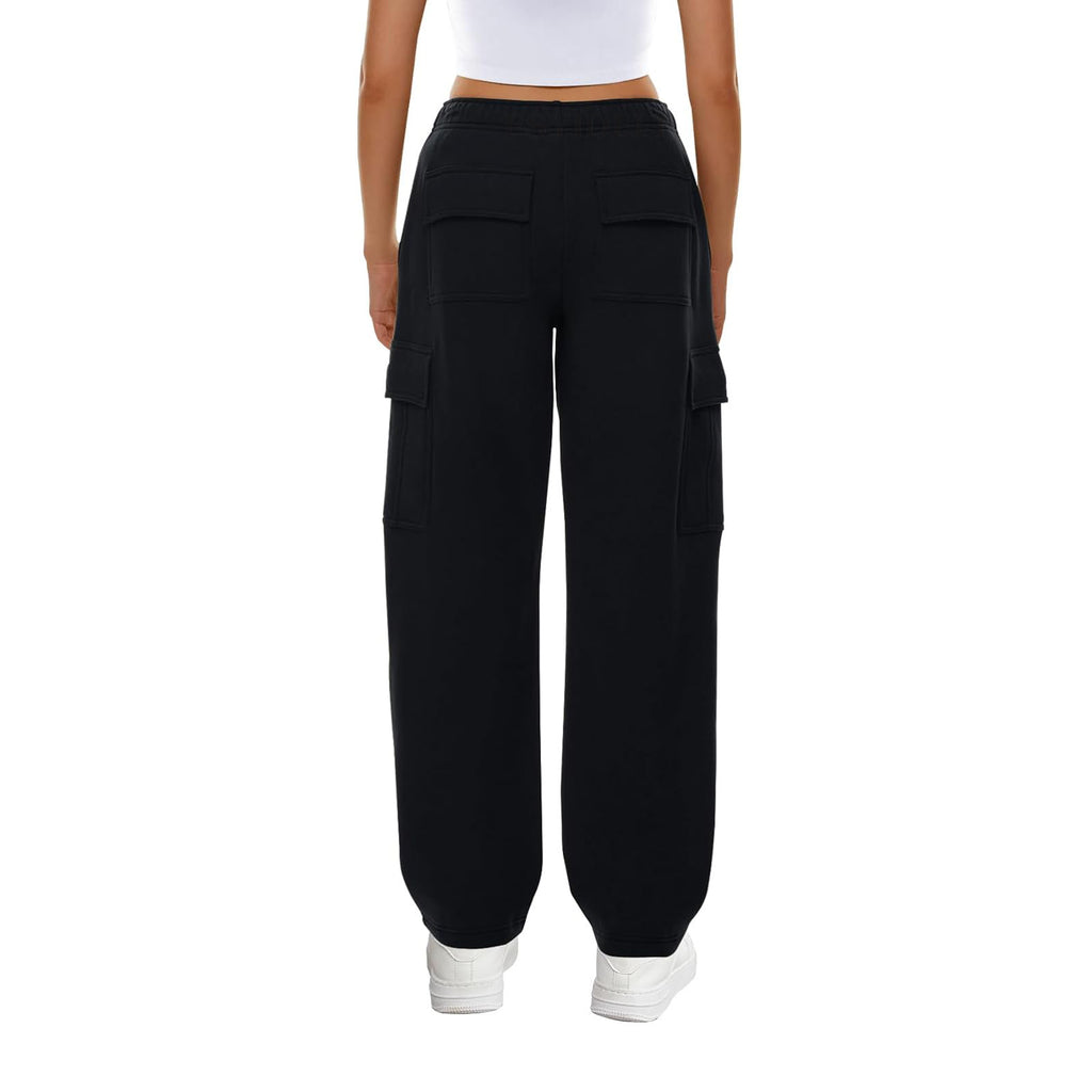 High Rise Cargo Pocket Fleece Joggers - Black - 2