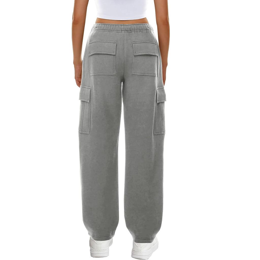 High Rise Cargo Pocket Fleece Joggers - Grey - 2