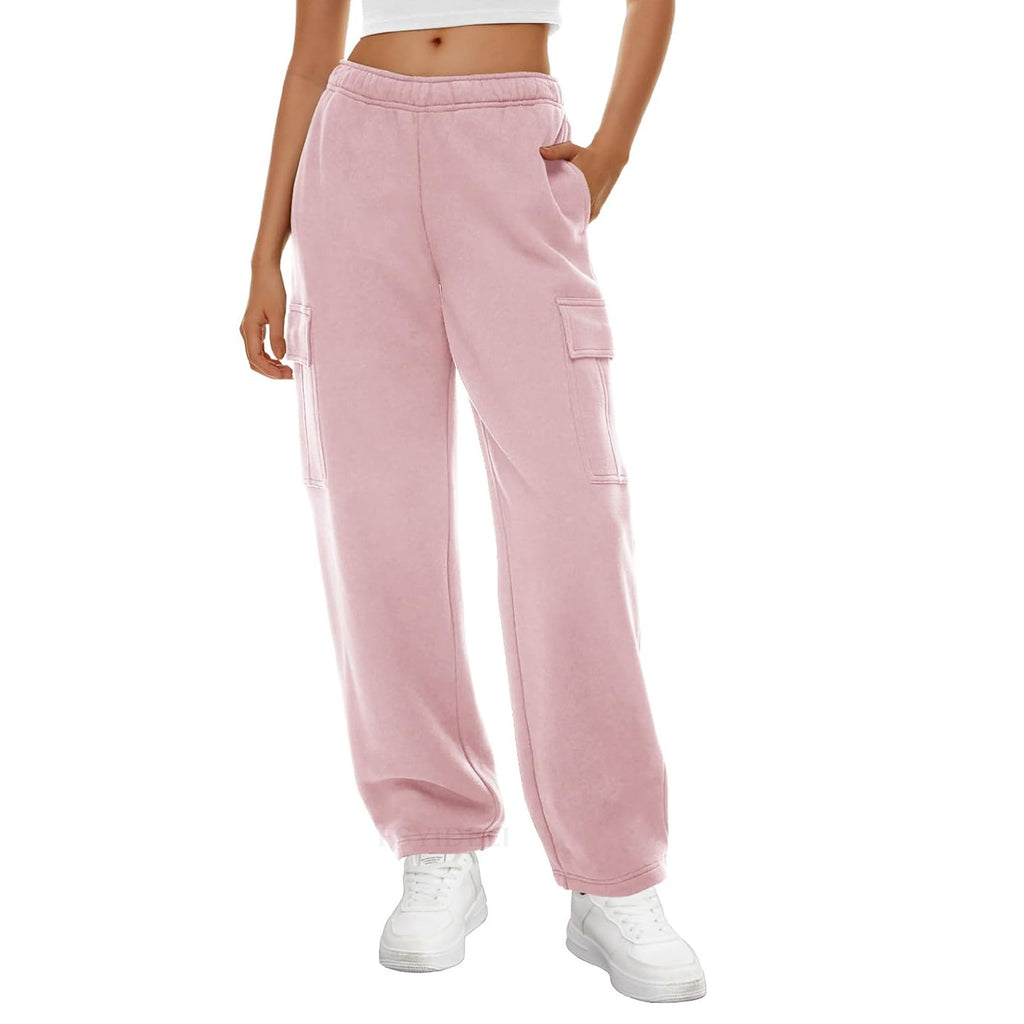 High Rise Cargo Pocket Fleece Joggers - Pink