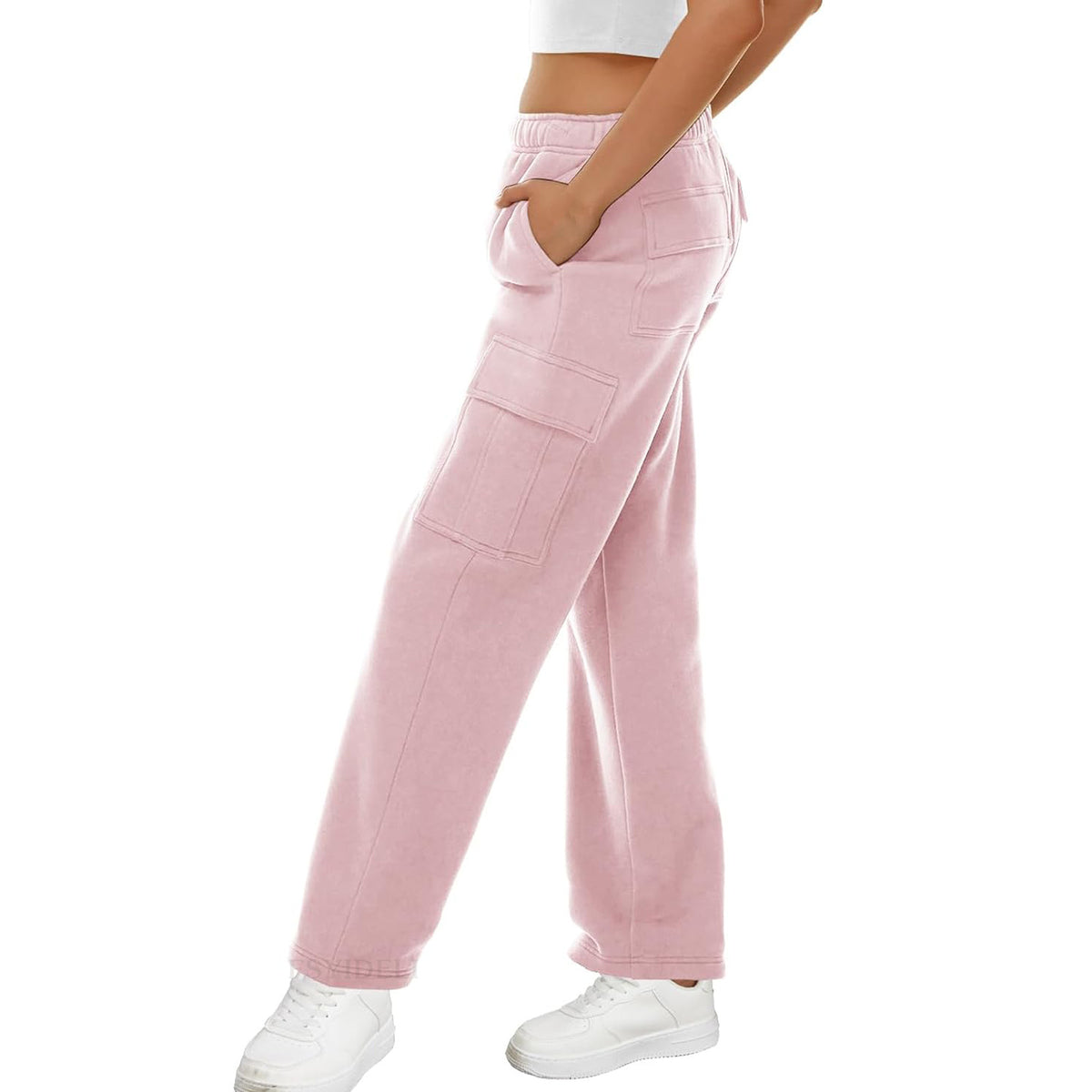 High Rise Cargo Pocket Fleece Joggers - Pink - 1