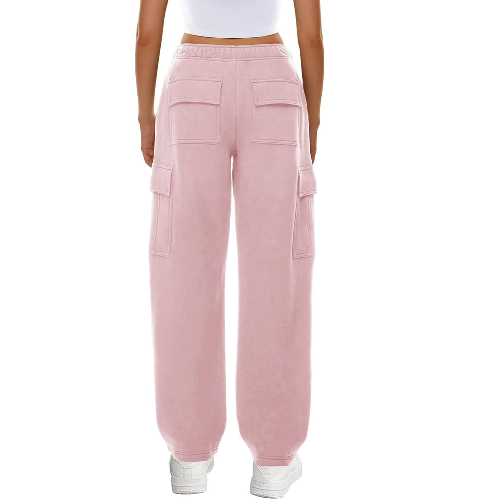 High Rise Cargo Pocket Fleece Joggers - Pink - 2