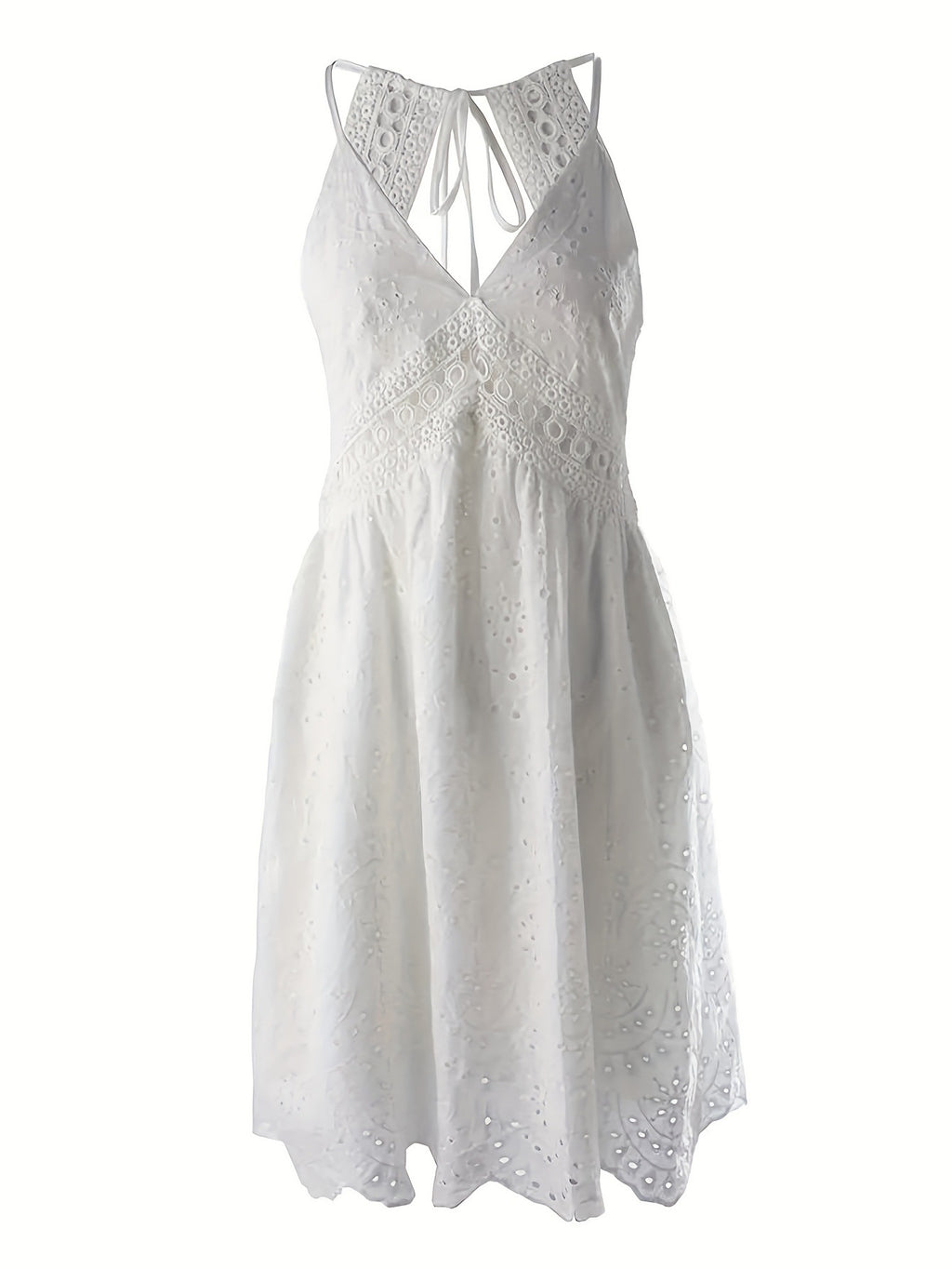 Eyelet Embroidered Backless Cami Dress - White