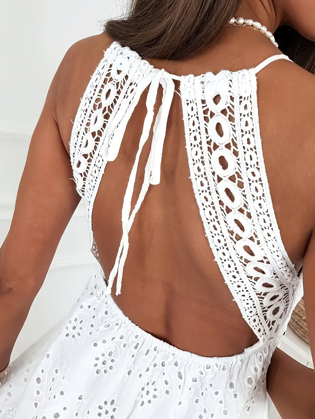 Eyelet Embroidered Backless Cami Dress