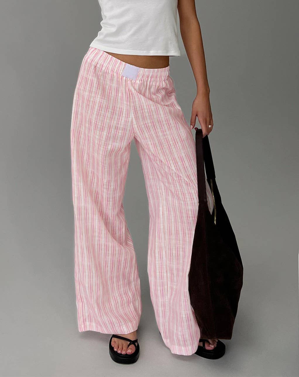 Striped Wide Leg Pull On Trousers