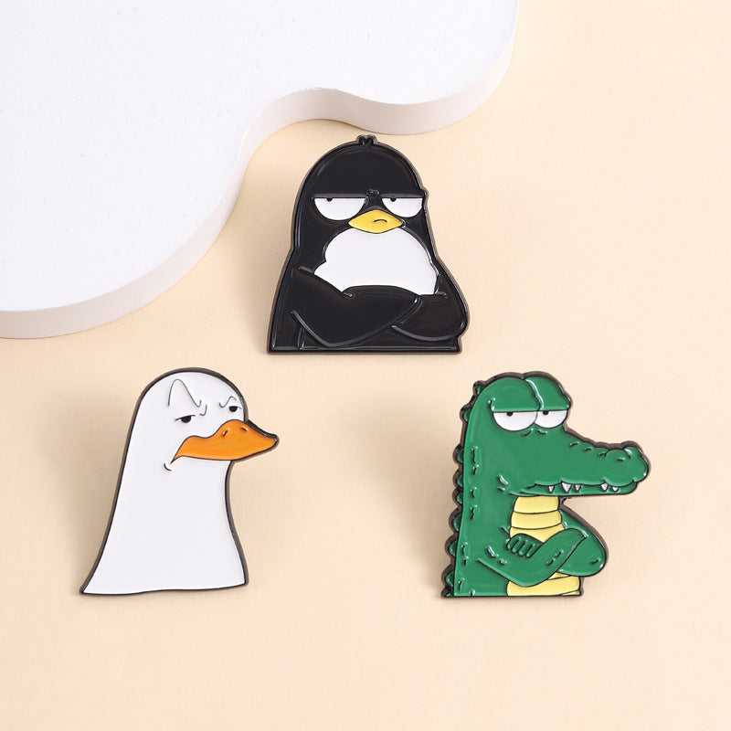 Grumpy Cartoon Animal Enamel Brooch Pin