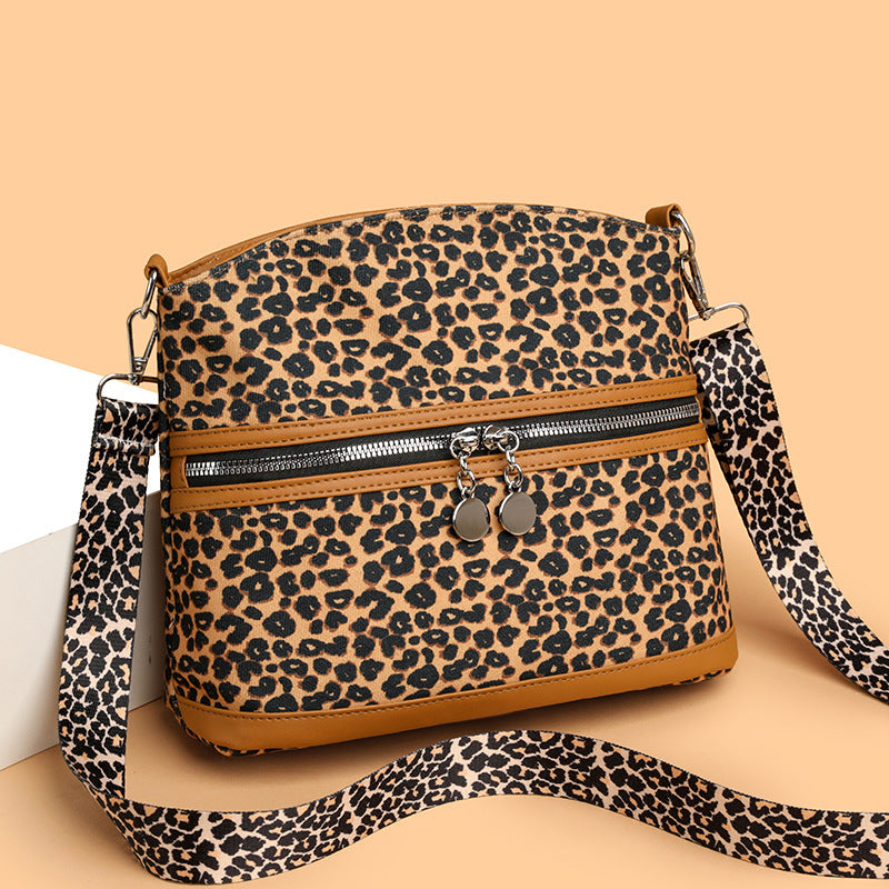 Wide Strap Leopard Dome Crossbody Bag - Brown