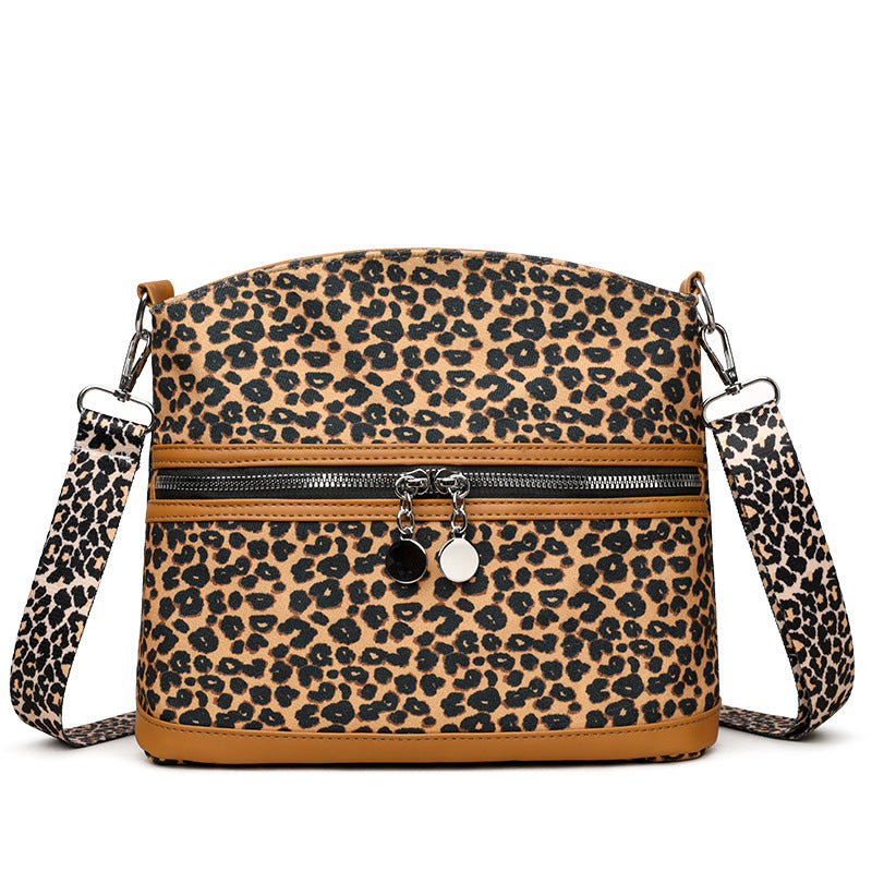 Wide Strap Leopard Dome Crossbody Bag - Brown - 1