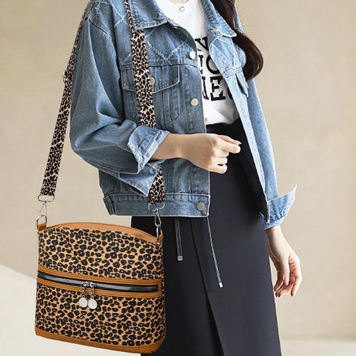 Wide Strap Leopard Dome Crossbody Bag - Brown - 4