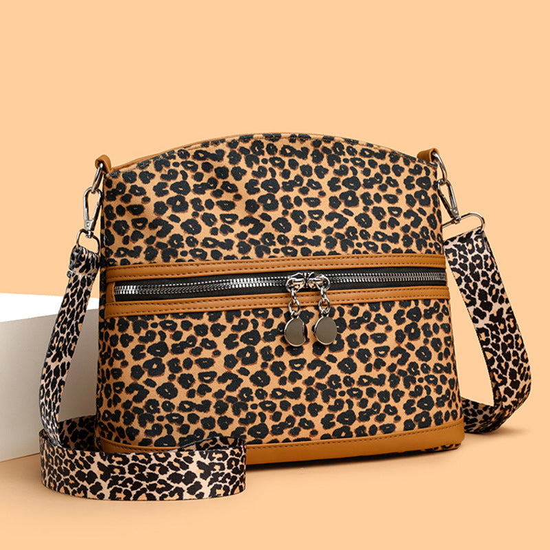 Wide Strap Leopard Dome Crossbody Bag - Brown - 5