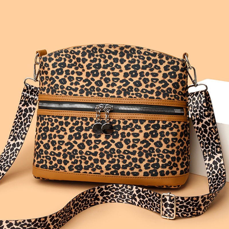 Wide Strap Leopard Dome Crossbody Bag - Brown - 6