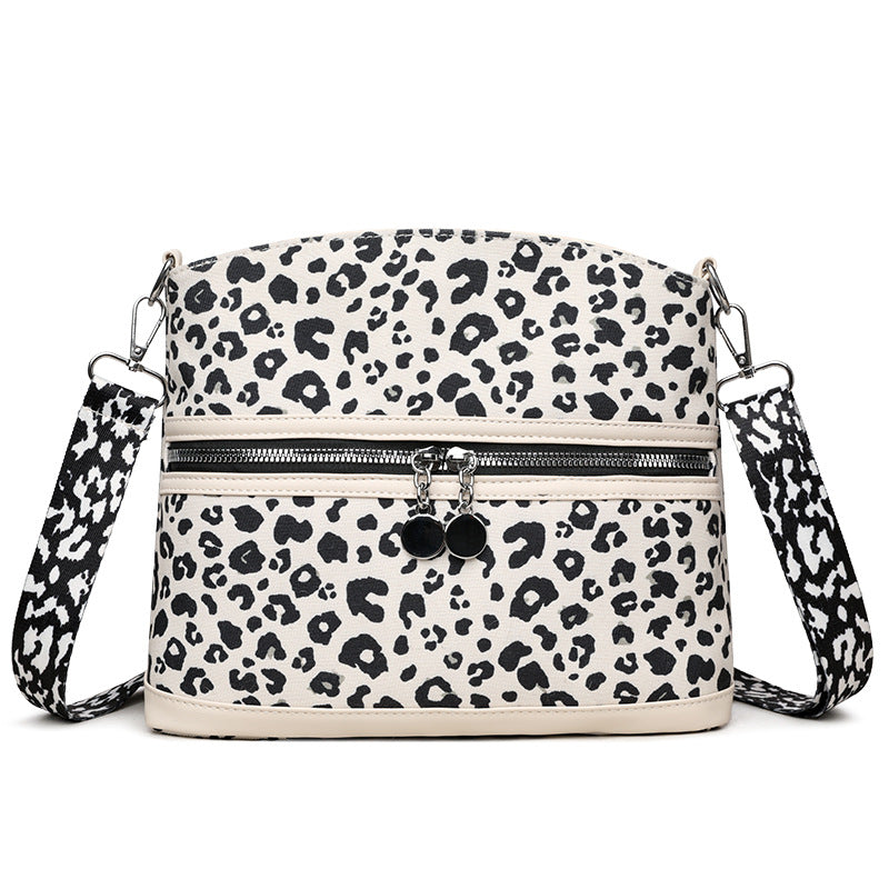 Wide Strap Leopard Dome Crossbody Bag - White