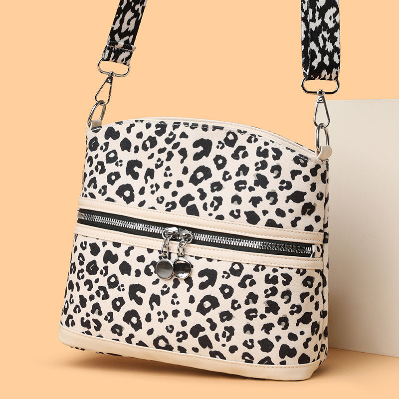 Wide Strap Leopard Dome Crossbody Bag - White - 1