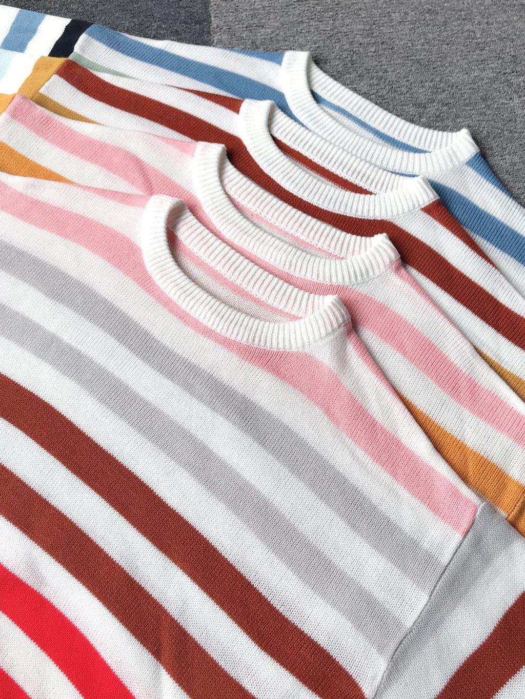 Color Block Striped Crewneck Knit Sweater - Blue - 3