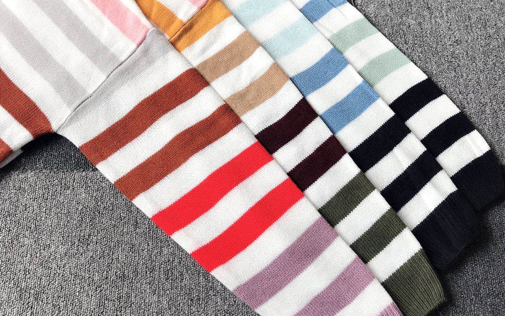 Color Block Striped Crewneck Knit Sweater - Blue - 4