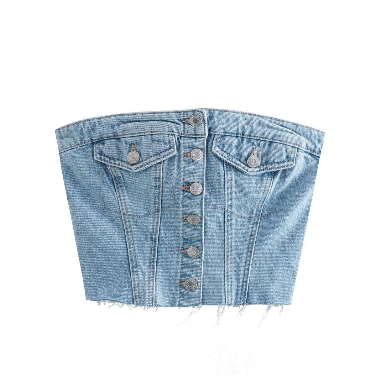 Button Front Denim Corset Bandeau Top - view 14