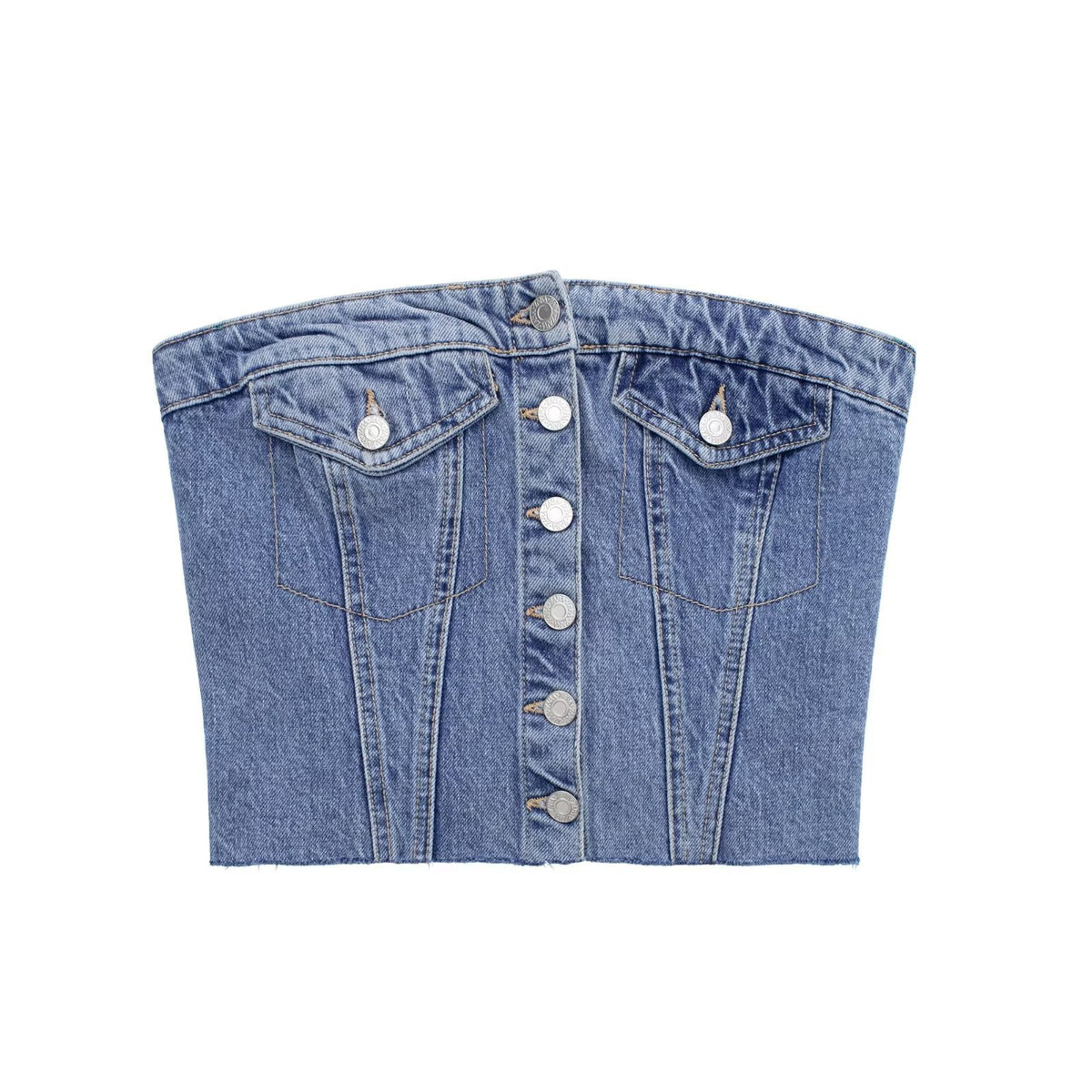 Button Front Denim Corset Bandeau Top - view 15