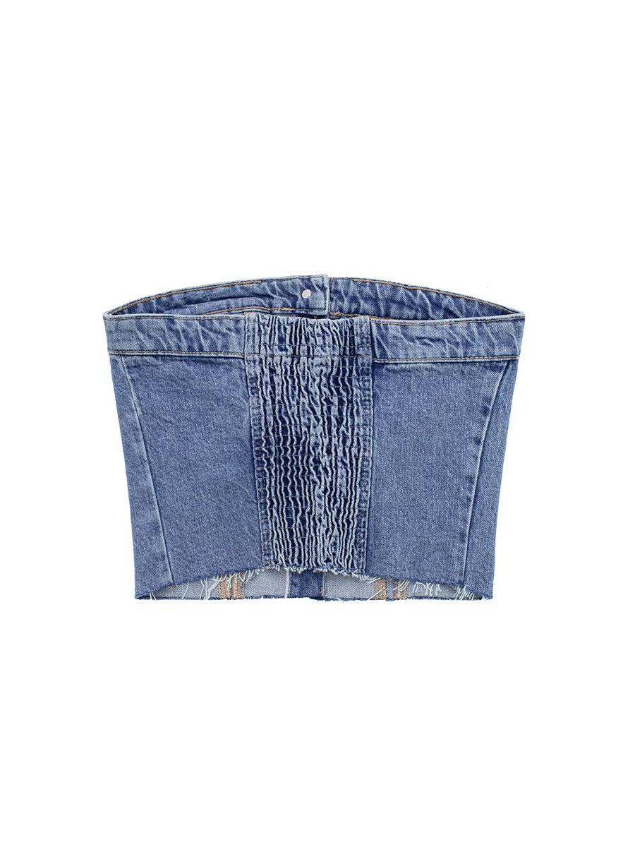 Button Front Denim Corset Bandeau Top - view 17