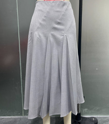 High Waist Pleated A Line Midi Skirt - Grey