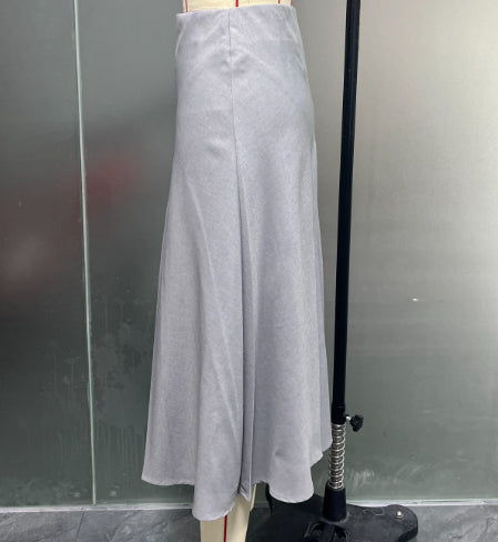High Waist Pleated A Line Midi Skirt - Grey - 1