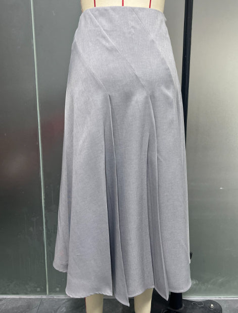 High Waist Pleated A Line Midi Skirt - Grey - 2