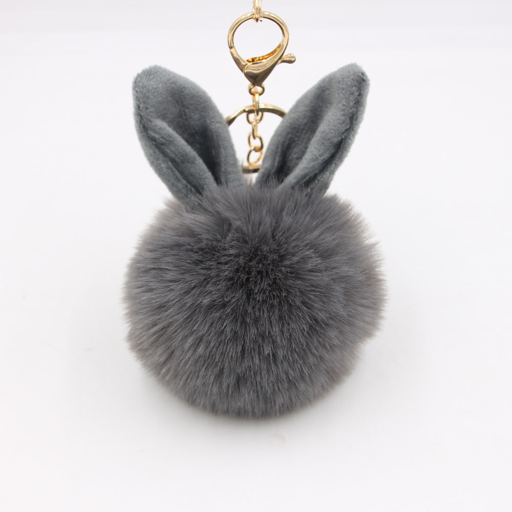 Plush Pom Pom Keychain With Bunny Ears - DarkGrey