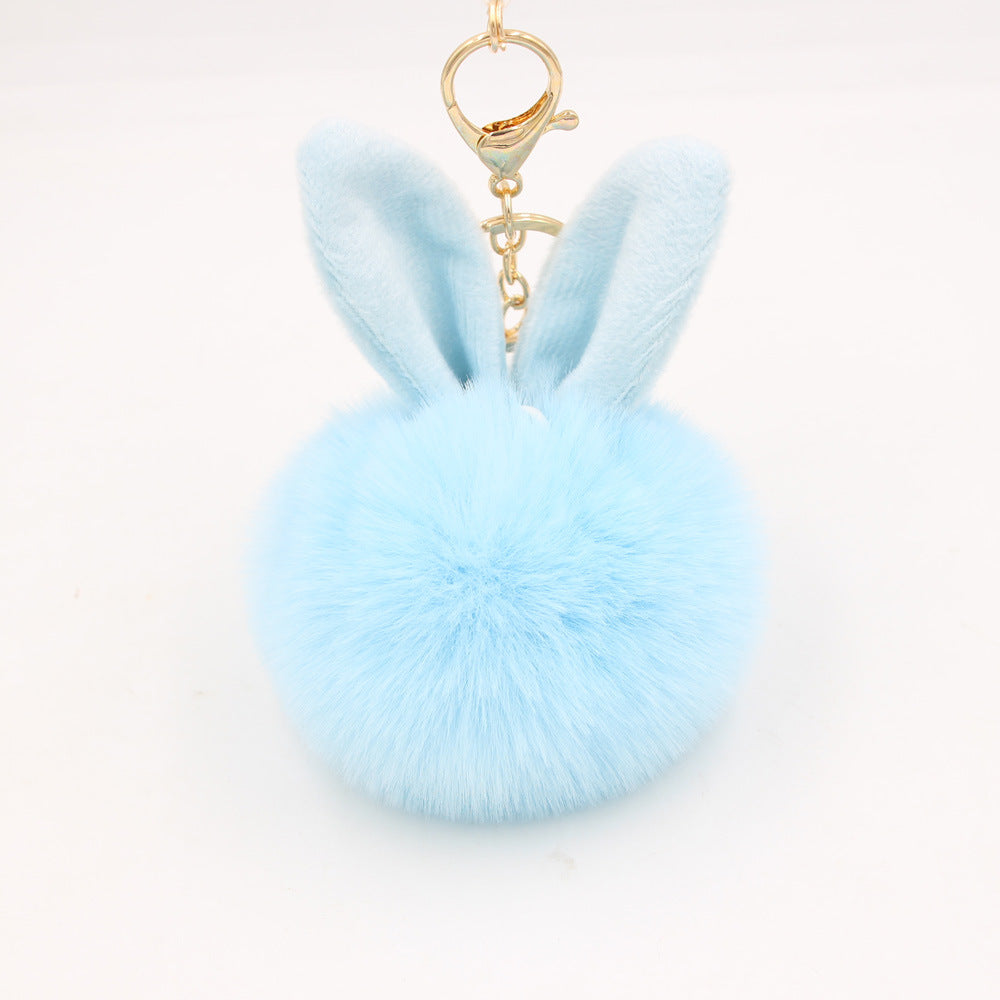 Plush Pom Pom Keychain With Bunny Ears - LightBlue
