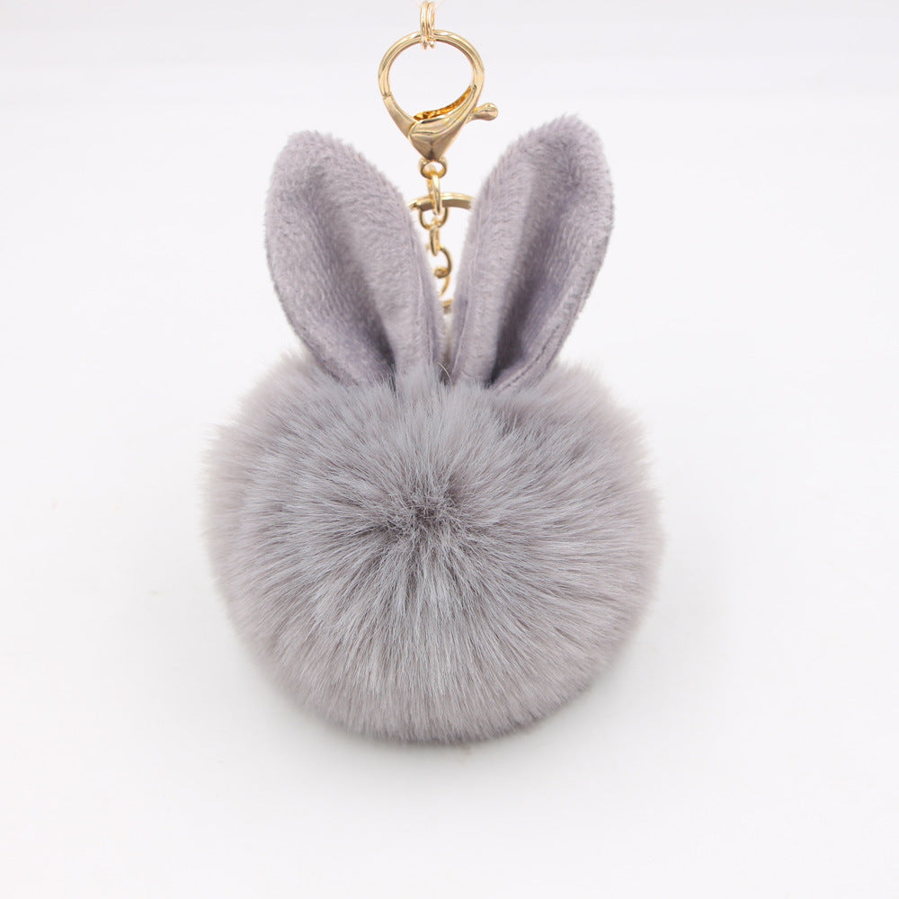 Plush Pom Pom Keychain With Bunny Ears - LightGray