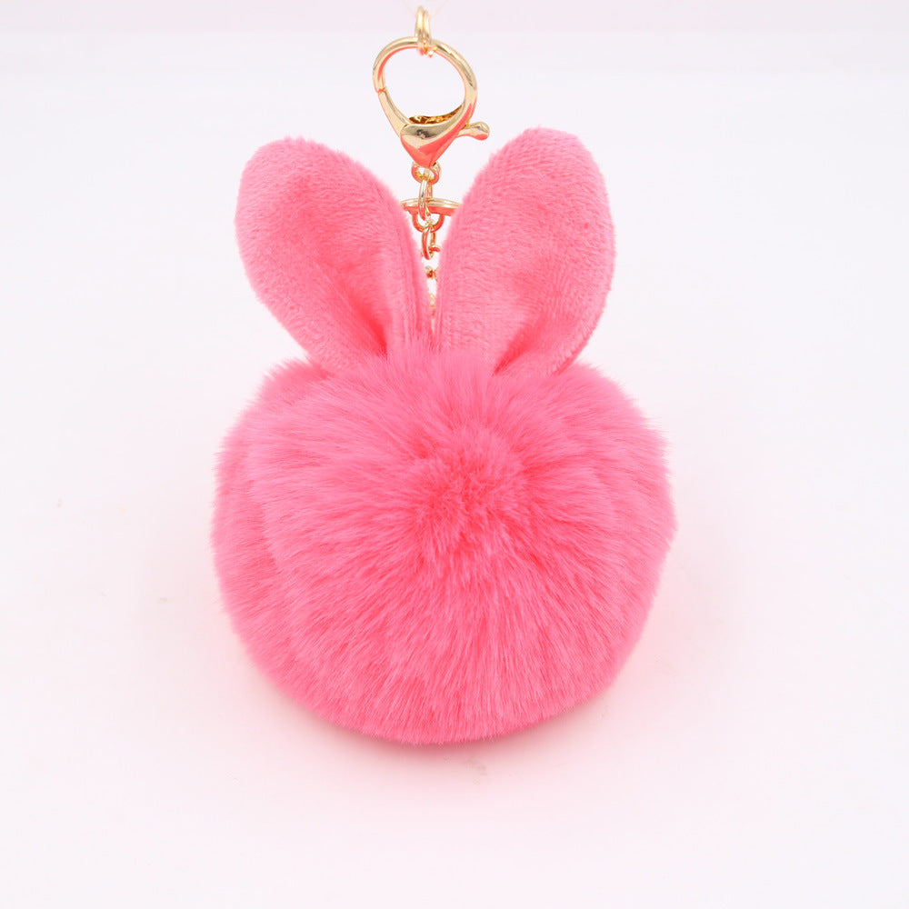 Plush Pom Pom Keychain With Bunny Ears - LightRed