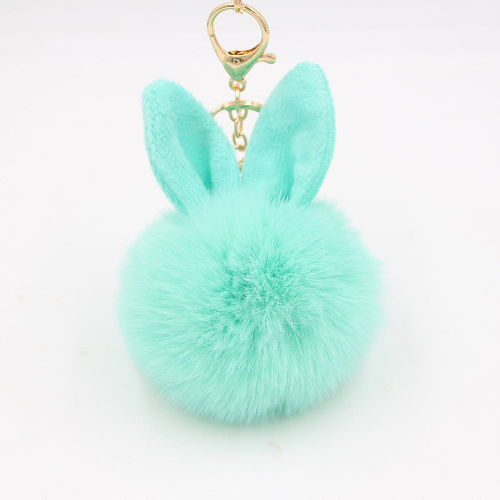 Plush Pom Pom Keychain With Bunny Ears - MintGreen