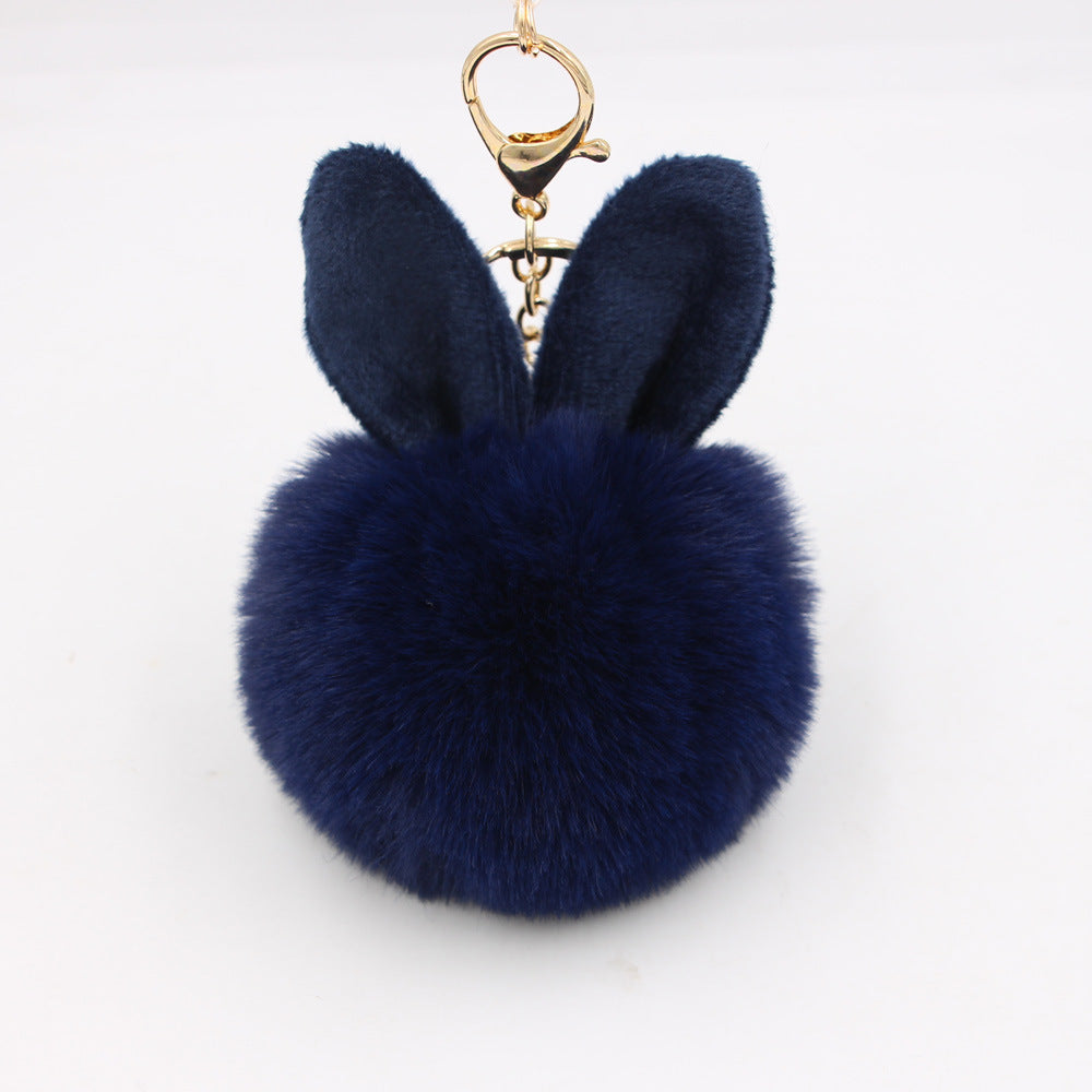 Plush Pom Pom Keychain With Bunny Ears - Navy