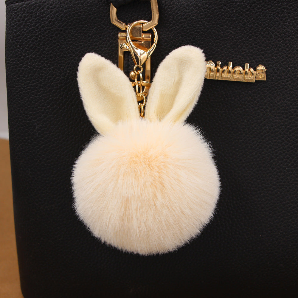 Plush Pom Pom Keychain With Bunny Ears - OffWhite