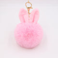Plush Pom Pom Keychain With Bunny Ears - Pink