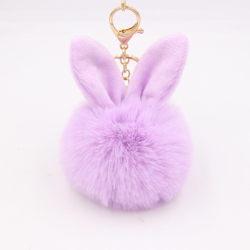Plush Pom Pom Keychain With Bunny Ears - Purple