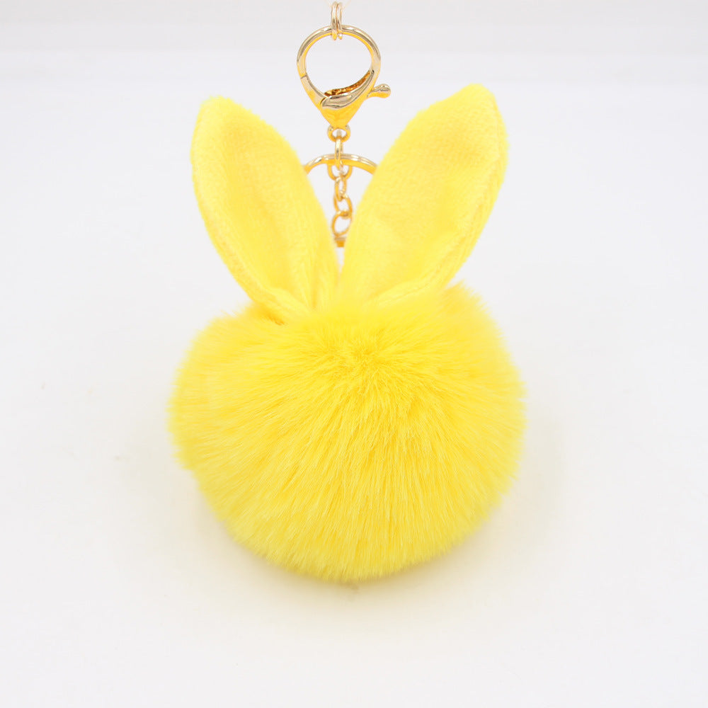 Plush Pom Pom Keychain With Bunny Ears - Yellow