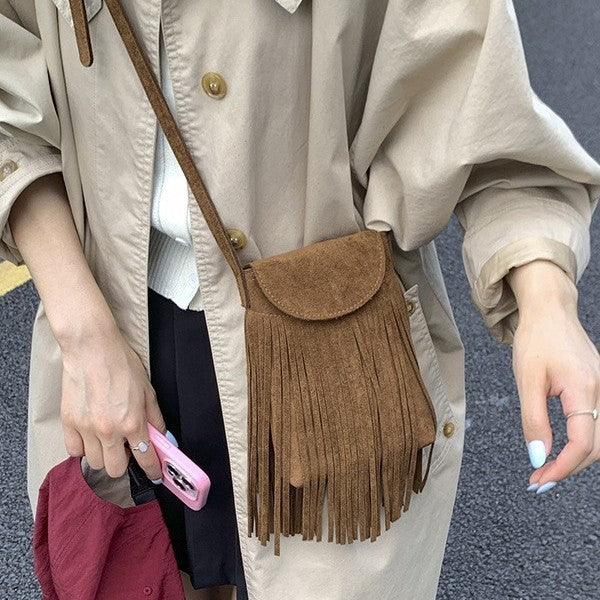 Faux Suede Fringe Crossbody Phone Bag