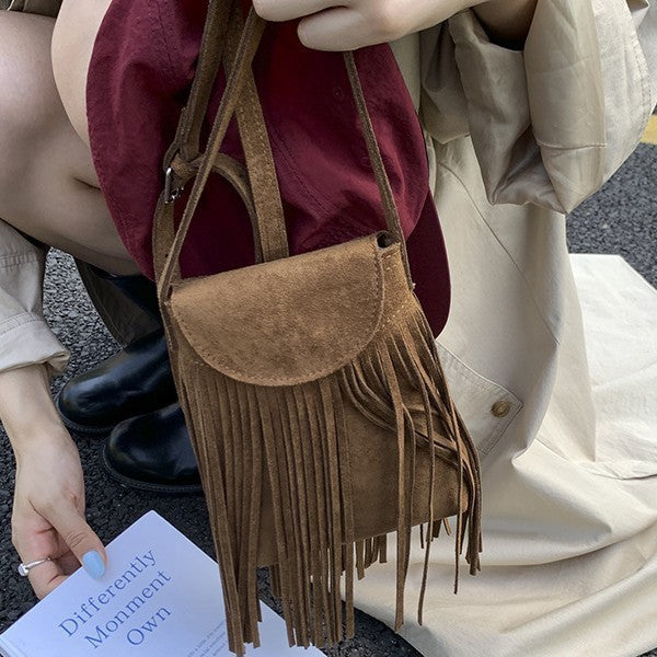 Faux Suede Fringe Crossbody Phone Bag