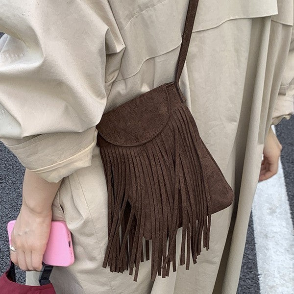 Faux Suede Fringe Crossbody Phone Bag
