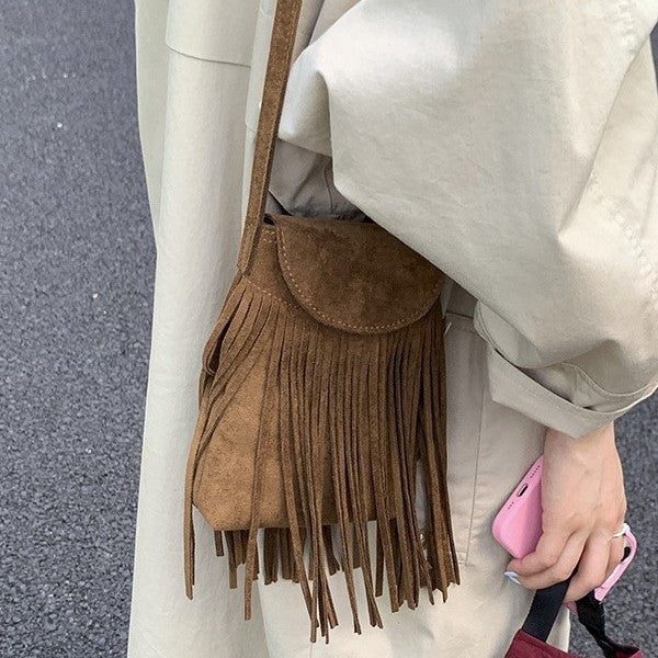 Faux Suede Fringe Crossbody Phone Bag