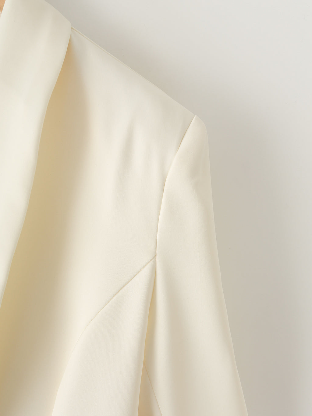 Collarless Open Front Pleated Sleeve Blazer - Beige - 3