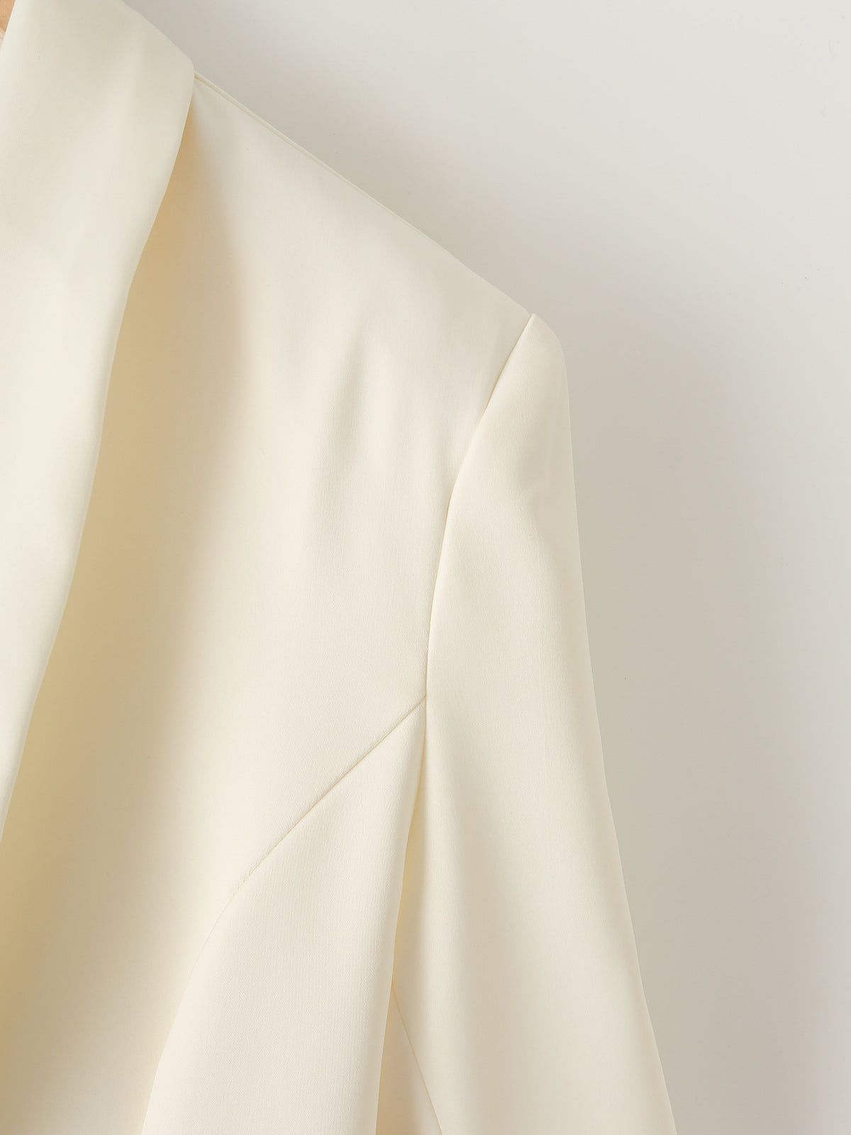 Collarless Open Front Pleated Sleeve Blazer - Beige - 3