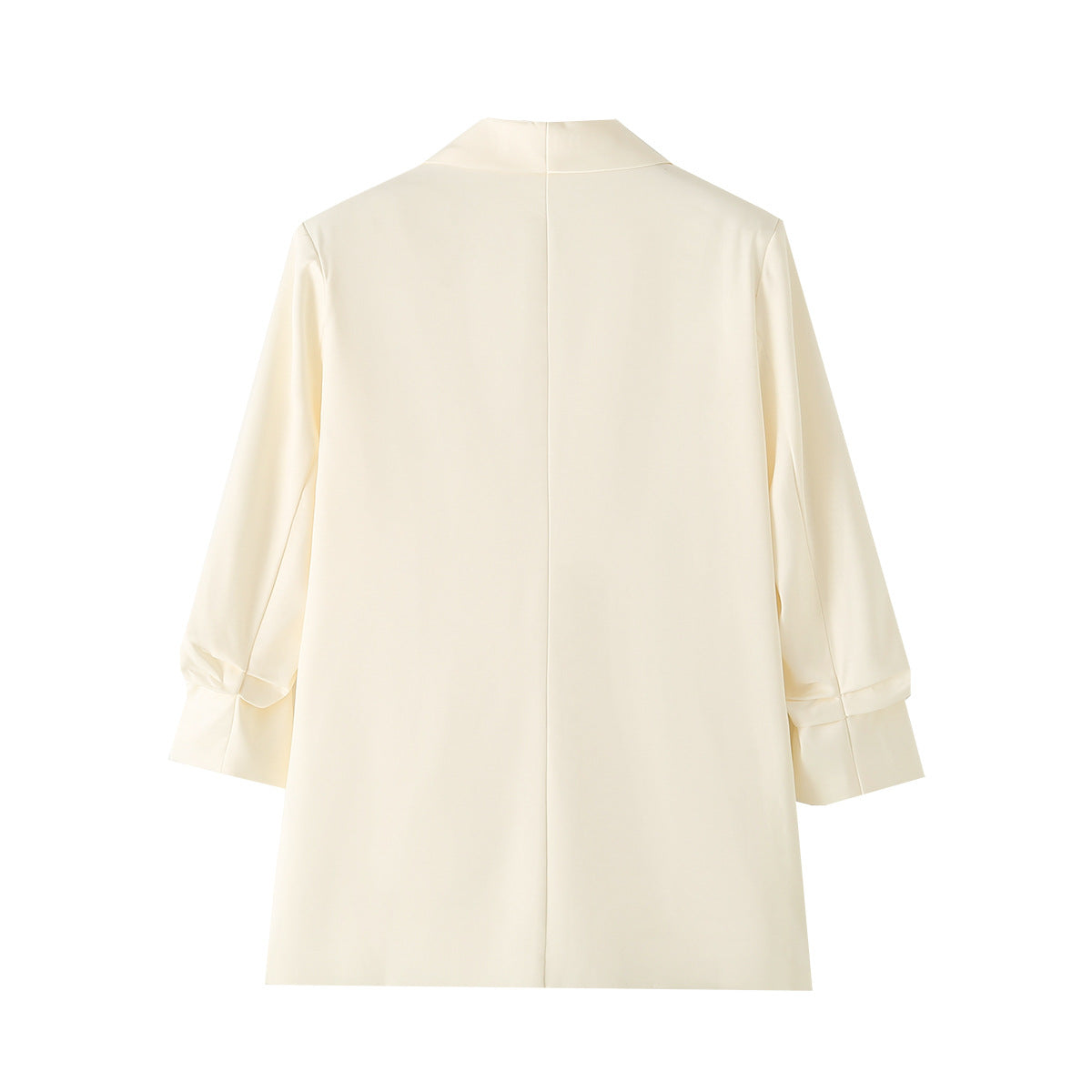 Collarless Open Front Pleated Sleeve Blazer - Beige - 8