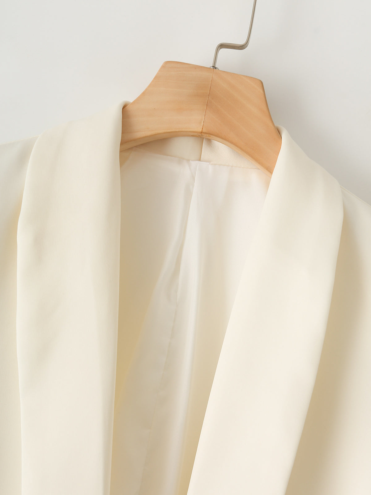 Collarless Open Front Pleated Sleeve Blazer - Beige - 9