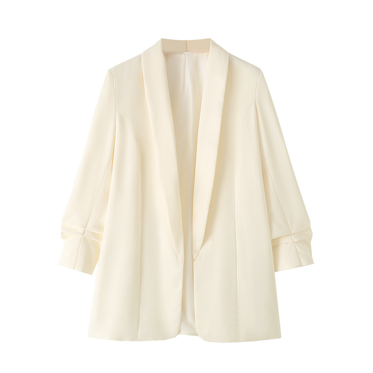 Collarless Open Front Pleated Sleeve Blazer