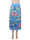Tropical Toucan Print Wrap Midi Skirt - Blue