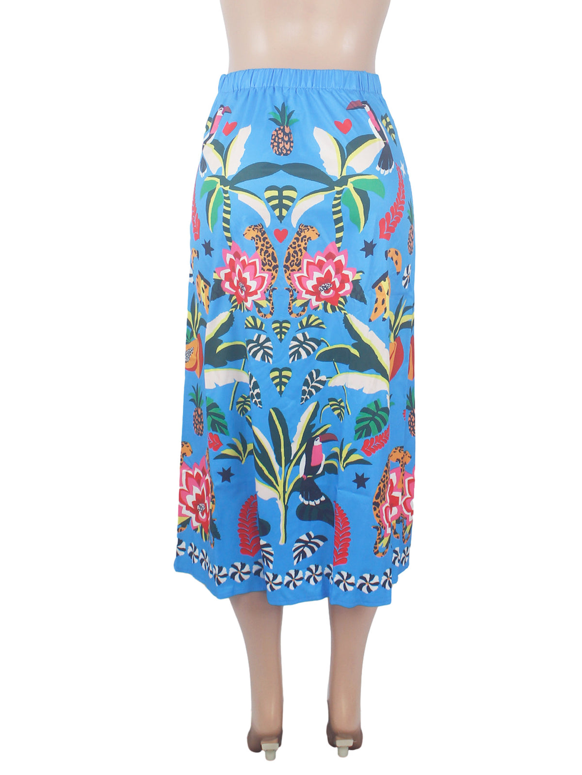 Tropical Toucan Print Wrap Midi Skirt - Blue - 1