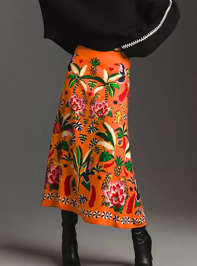 Tropical Toucan Print Wrap Midi Skirt - view 1