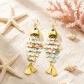 Scalloped Fish Charm Statement Drop Earrings - White