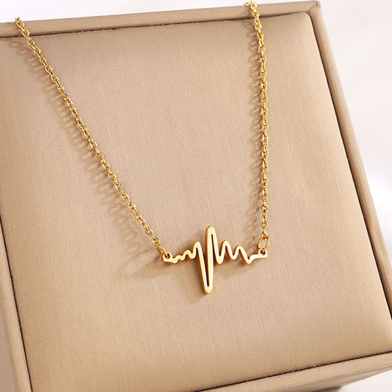 Heartbeat Line Pendant Chain Necklace - ECG - 1