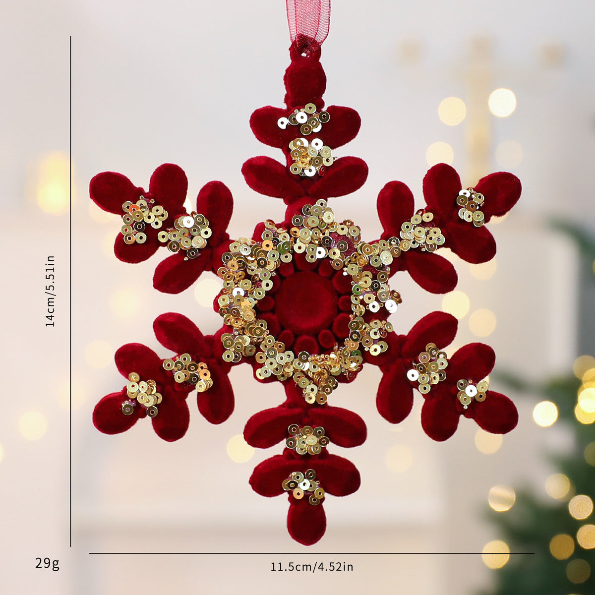 Flocked Christmas Ornament with Sequin Accents - C1