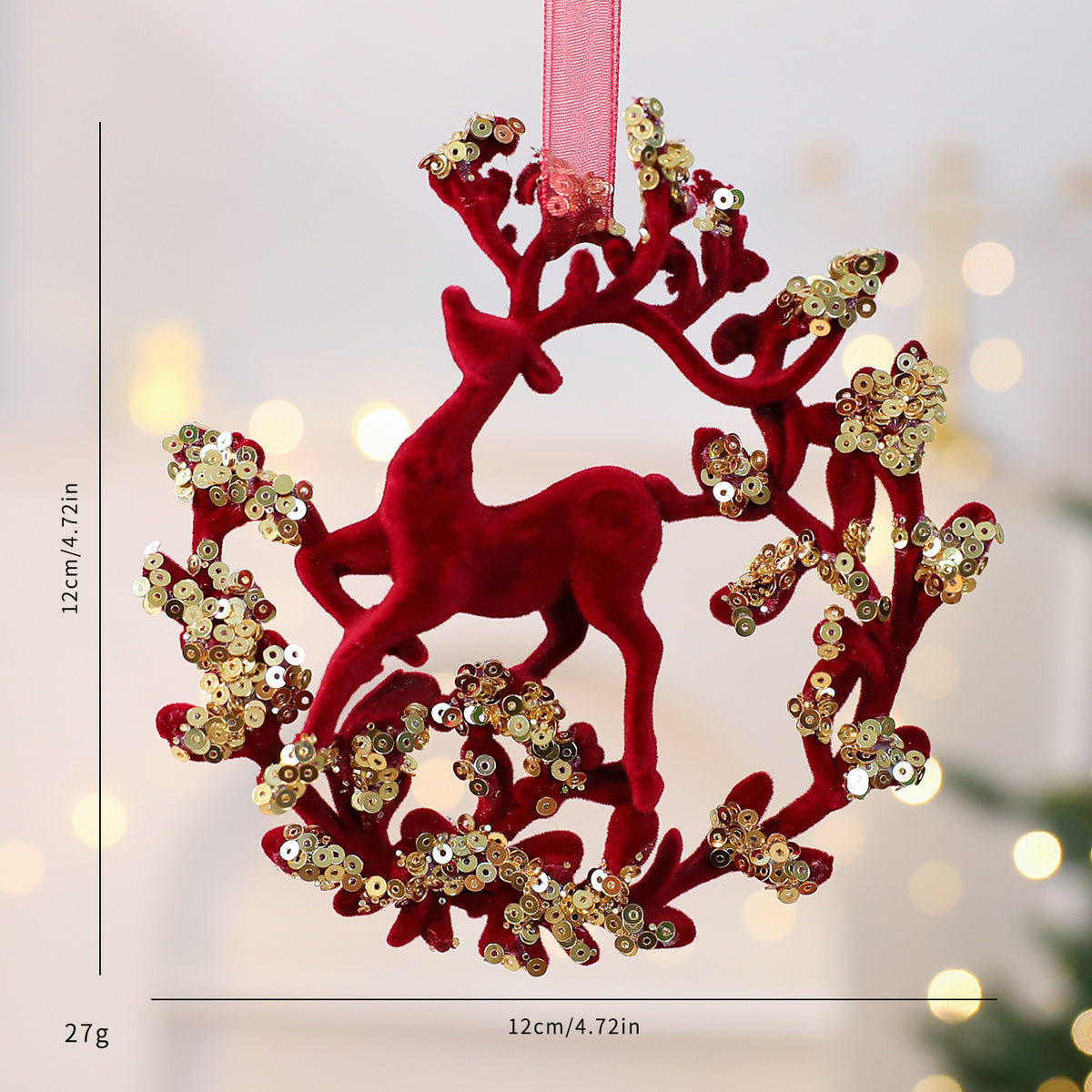 Flocked Christmas Ornament with Sequin Accents - C3